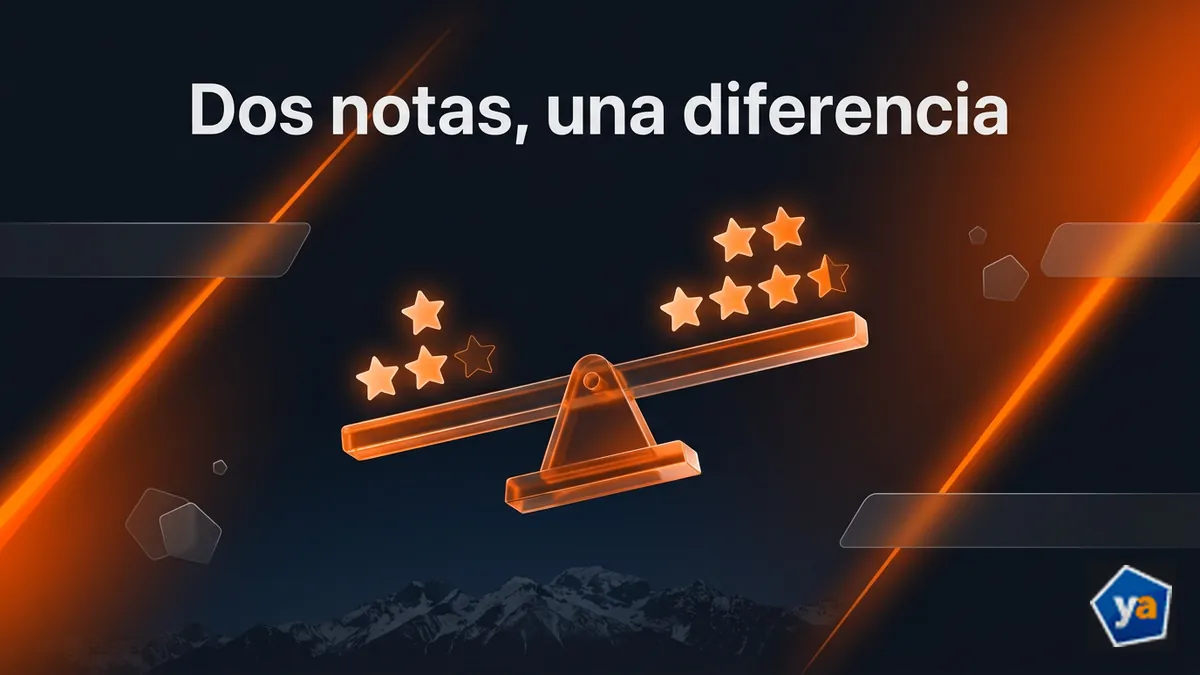 Balanza comparando dos calificaciones distintas de Yajuego en la tienda de aplicaciones