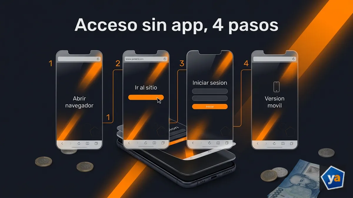 Secuencia de 4 pasos para acceder a Yajuego desde el navegador del celular sin instalar app