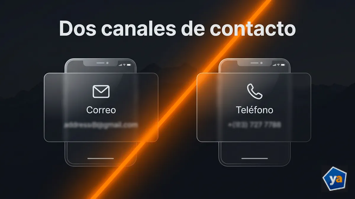 Dos canales de contacto de Yajuego: correo electrónico y teléfono en Chile