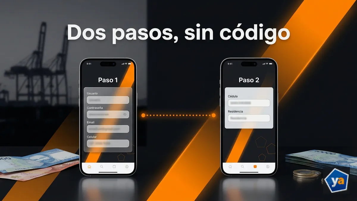 Las dos fases del registro oficial de Yajuego, ninguna con campo de código promocional