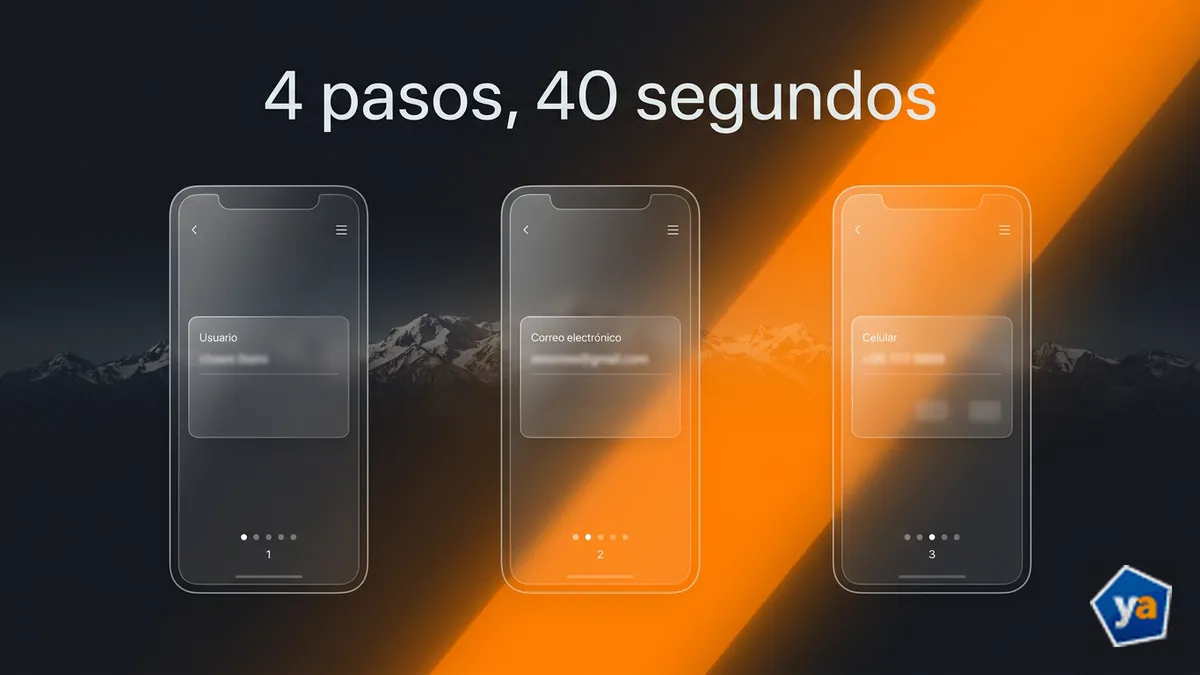 Secuencia de pantallas que muestra los pasos del registro rápido en Yajuego